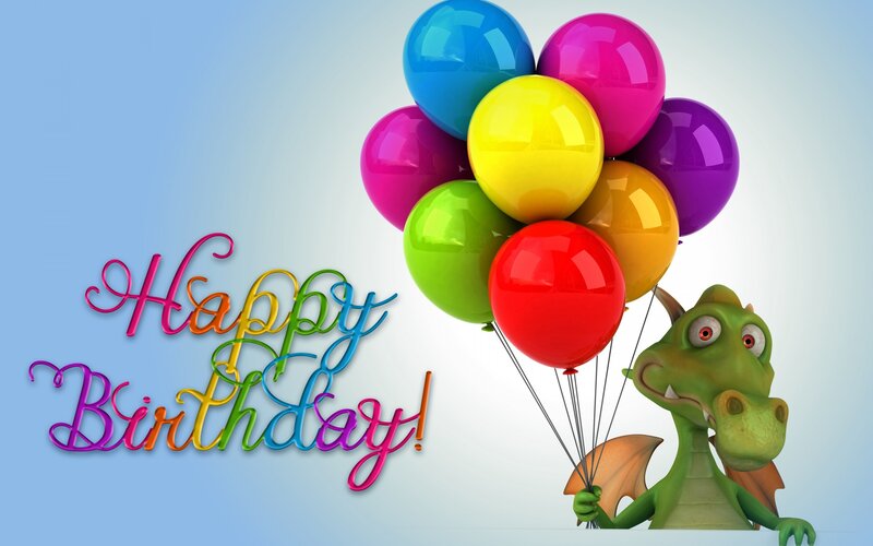 Green Dragon with Balloons — Blue