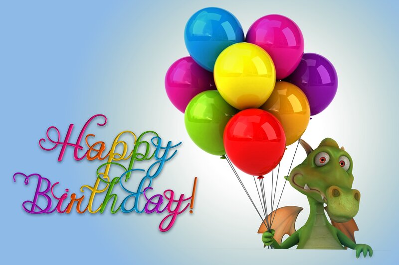 Green Dragon with Balloons