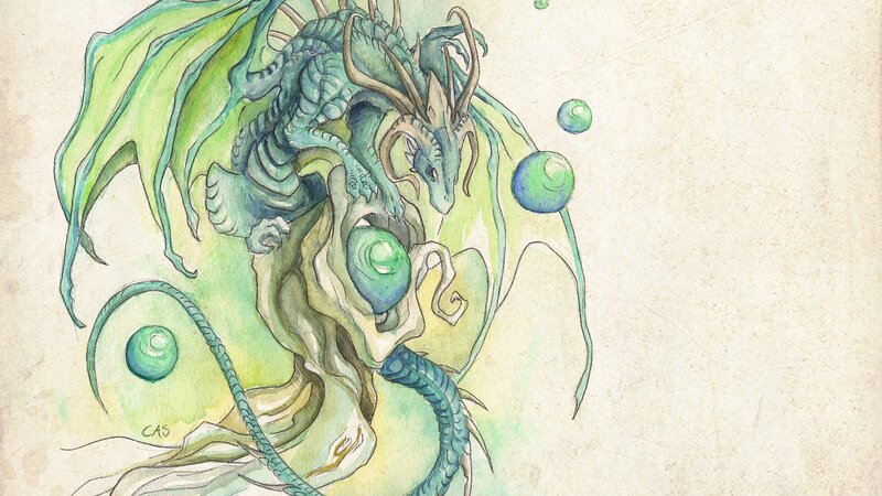 green dragon with bubbles