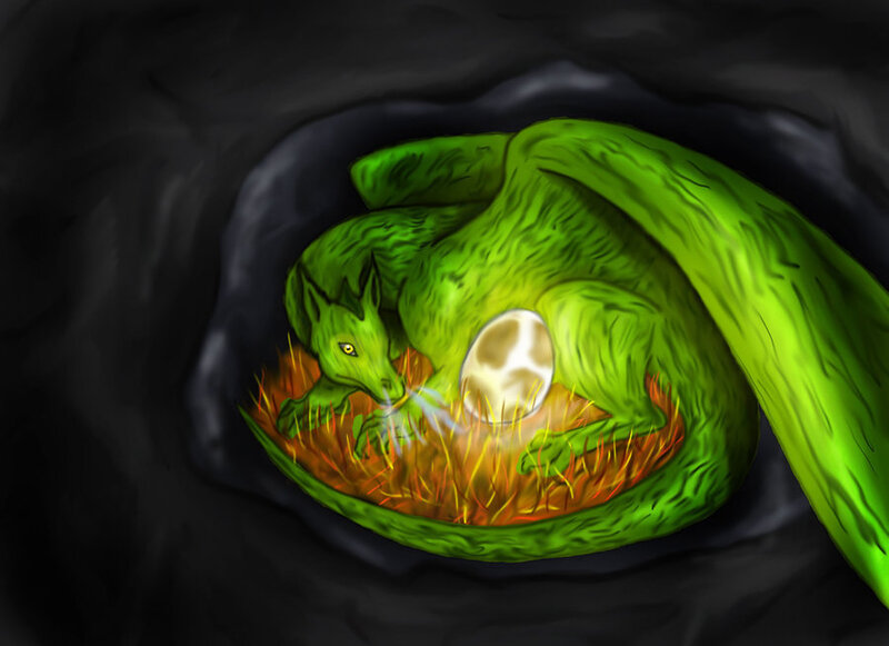 Green Dragon with Egg