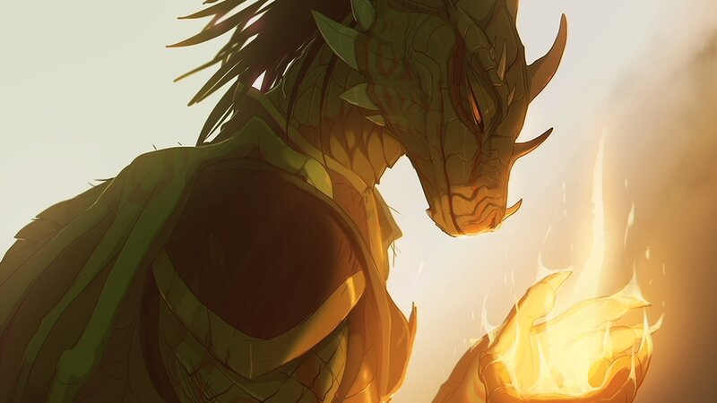 Green Dragon with Fire — Dramatic