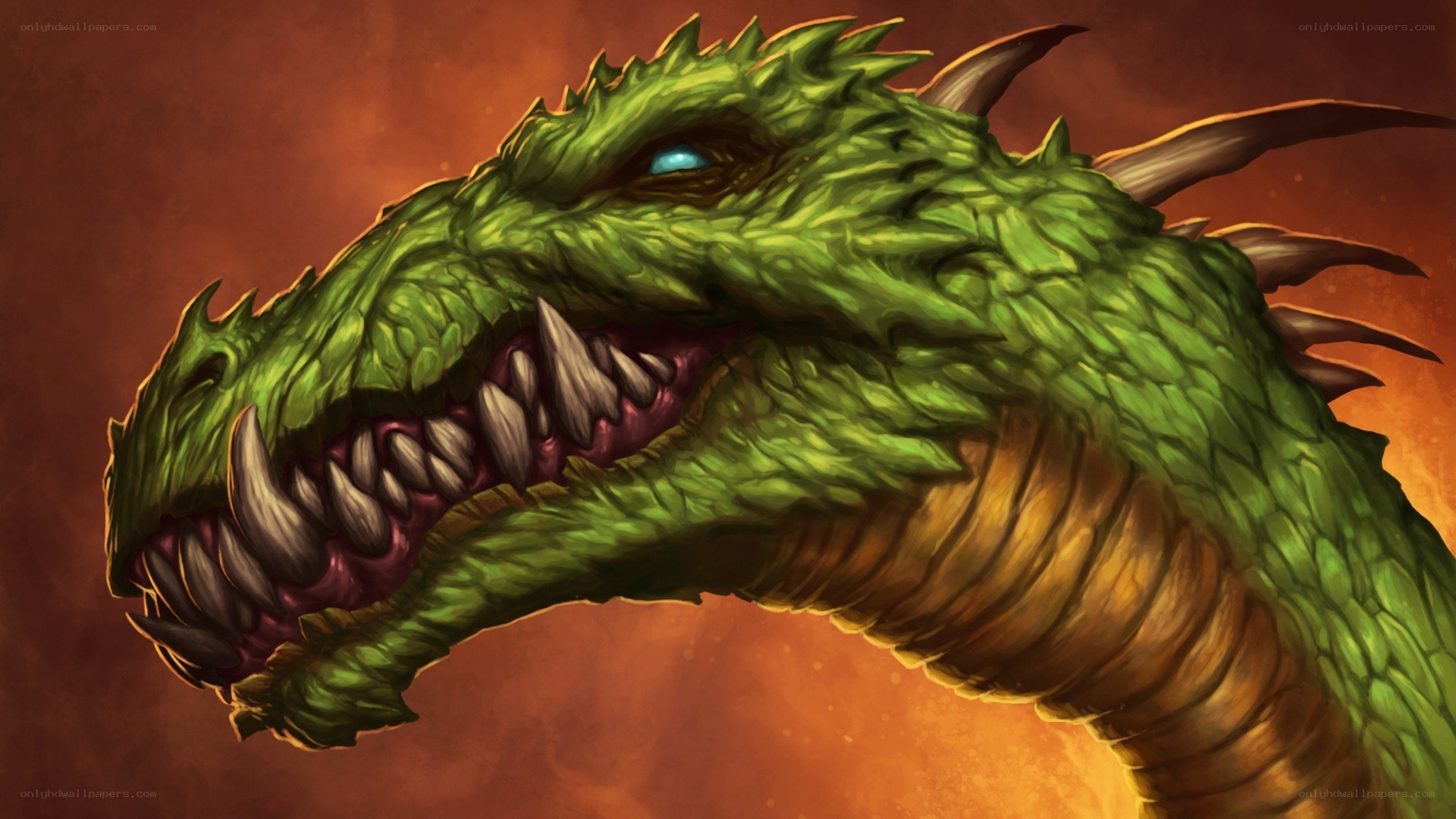 green dragon with glowing eye