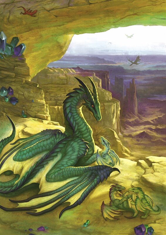 Green dragon with hatchlings