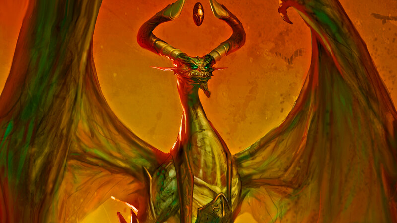 Green Dragon with Horns — Orange
