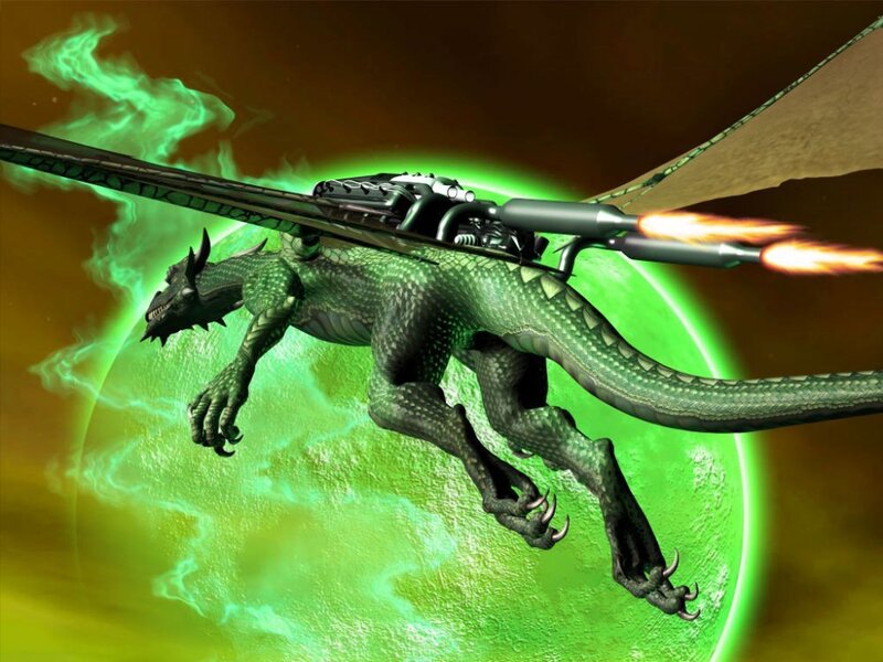 green dragon with jetpack