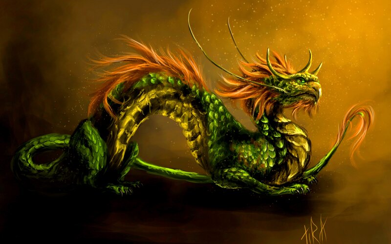 Green Dragon with Orange Mane