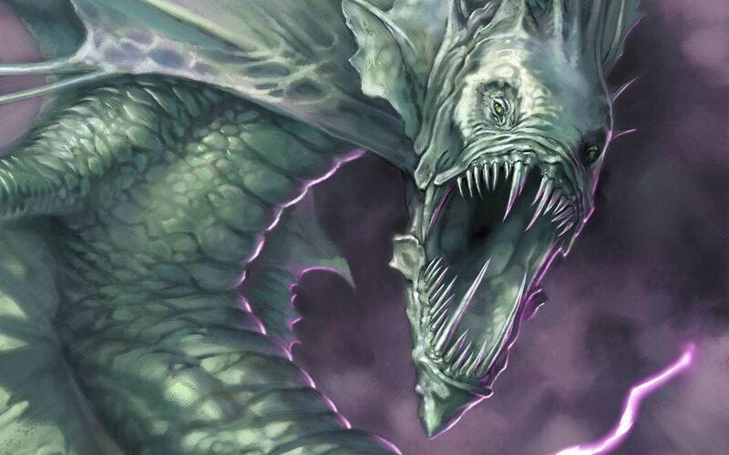 Green dragon with sharp teeth