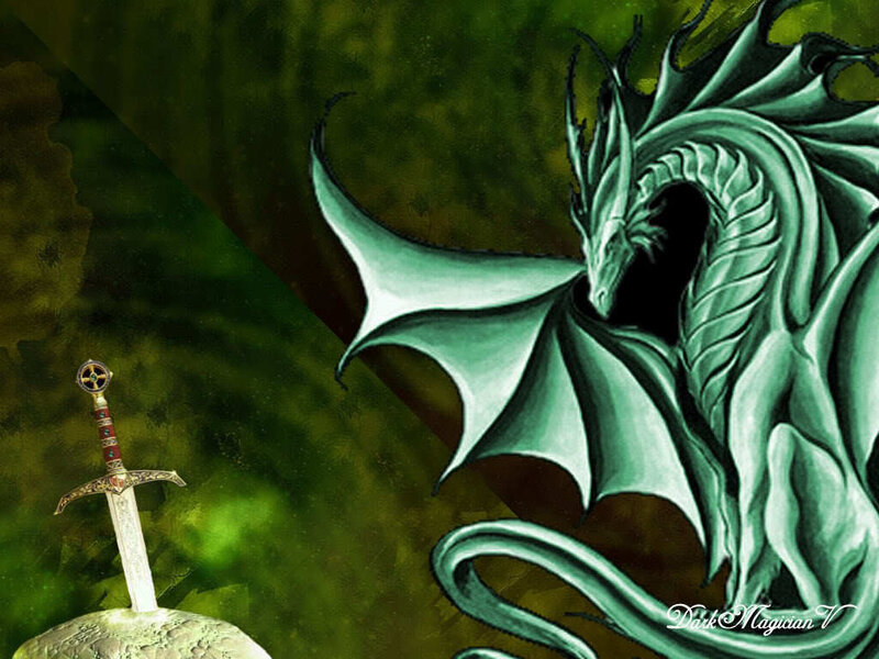 Green Dragon with Sword