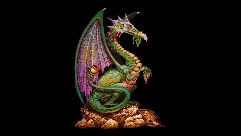 green dragon with treasure