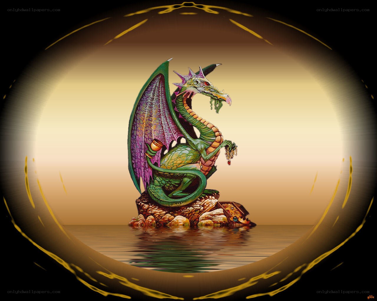 green dragon with treasure