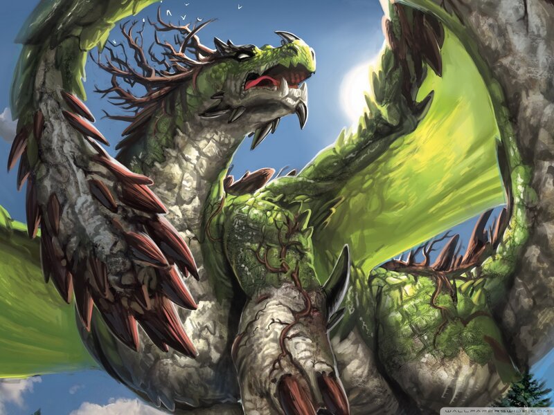Green Dragon with Vines — Dramatic