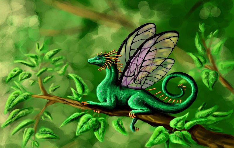 Green Dragon with Wings