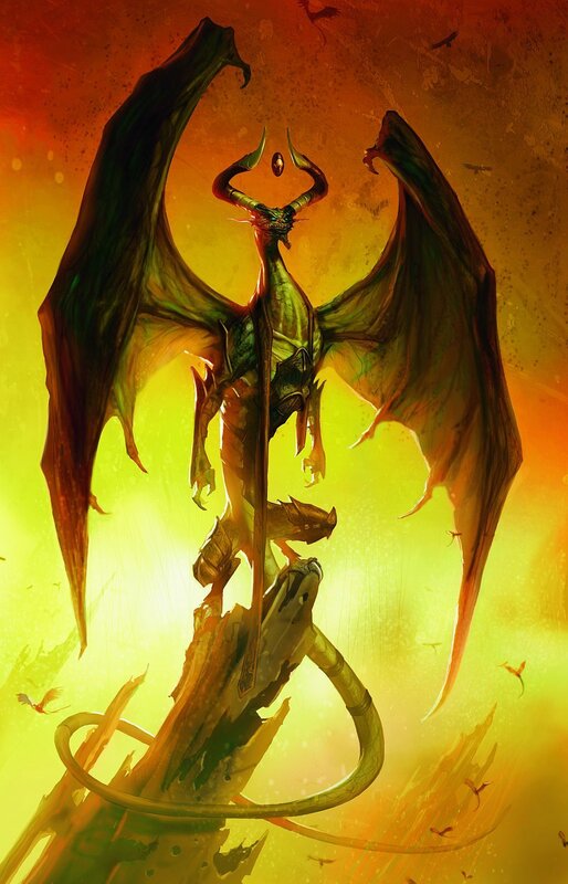 Green Dragon with Wings — Yellow, Dramatic