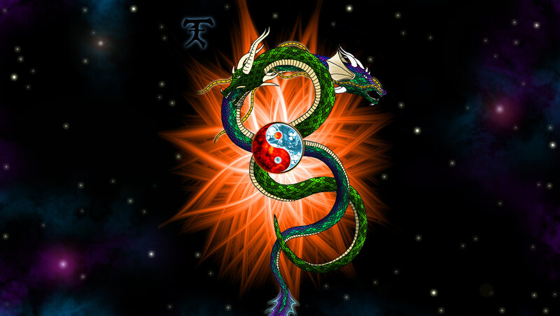Green dragon with yin-yang symbol