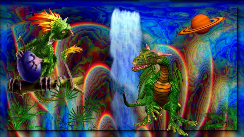 Green Dragons with Rainbow