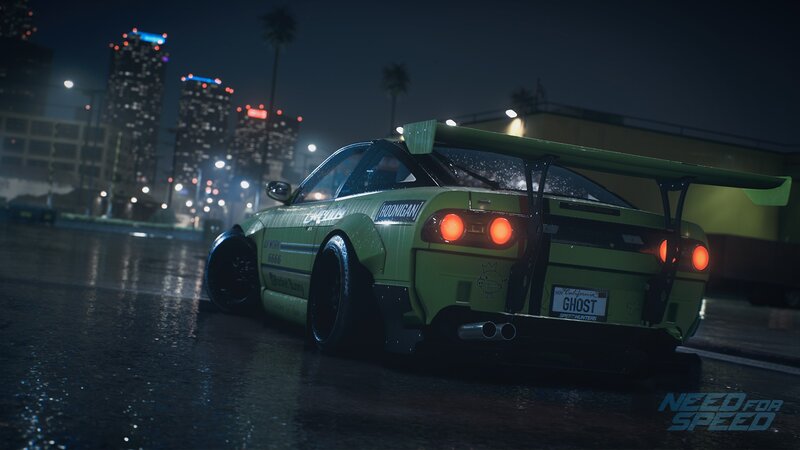 Green Drift Car — Dramatic, Night, 3d Render