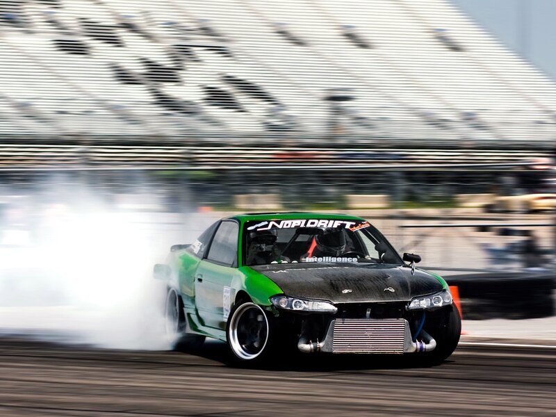 Green Drift Car — Dynamic, Afternoon