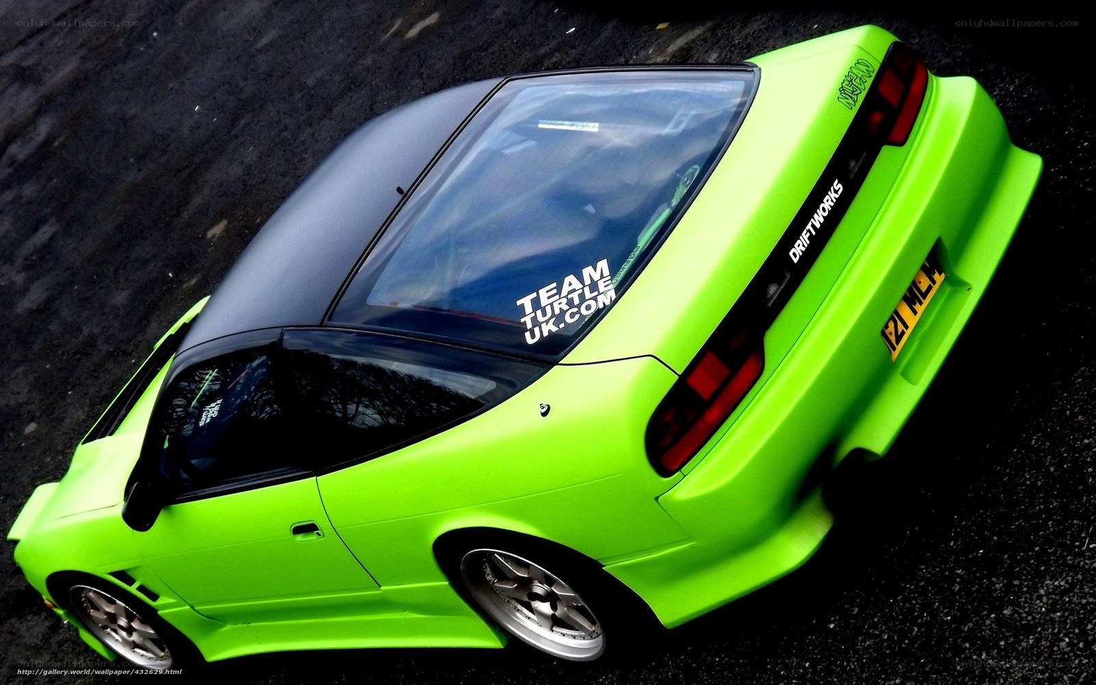 green drift car from above
