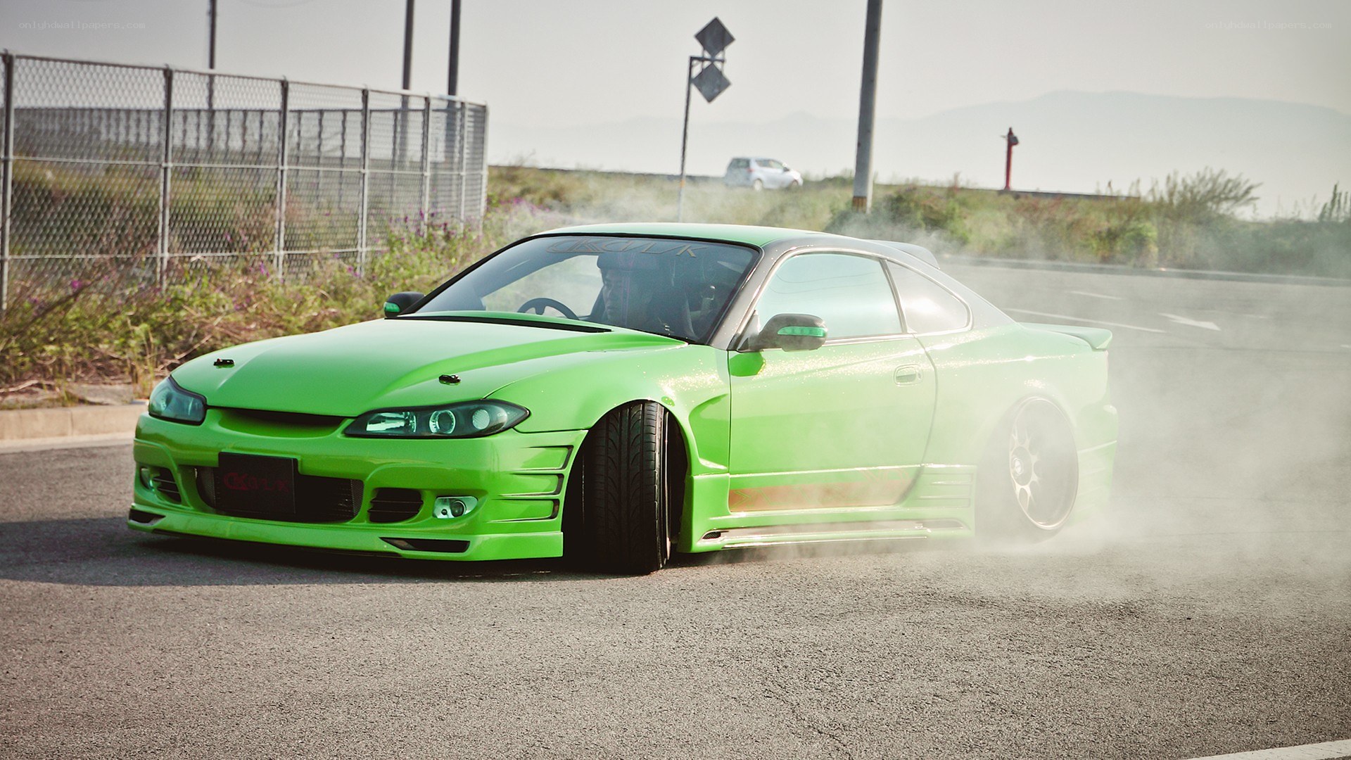 green drift car on track