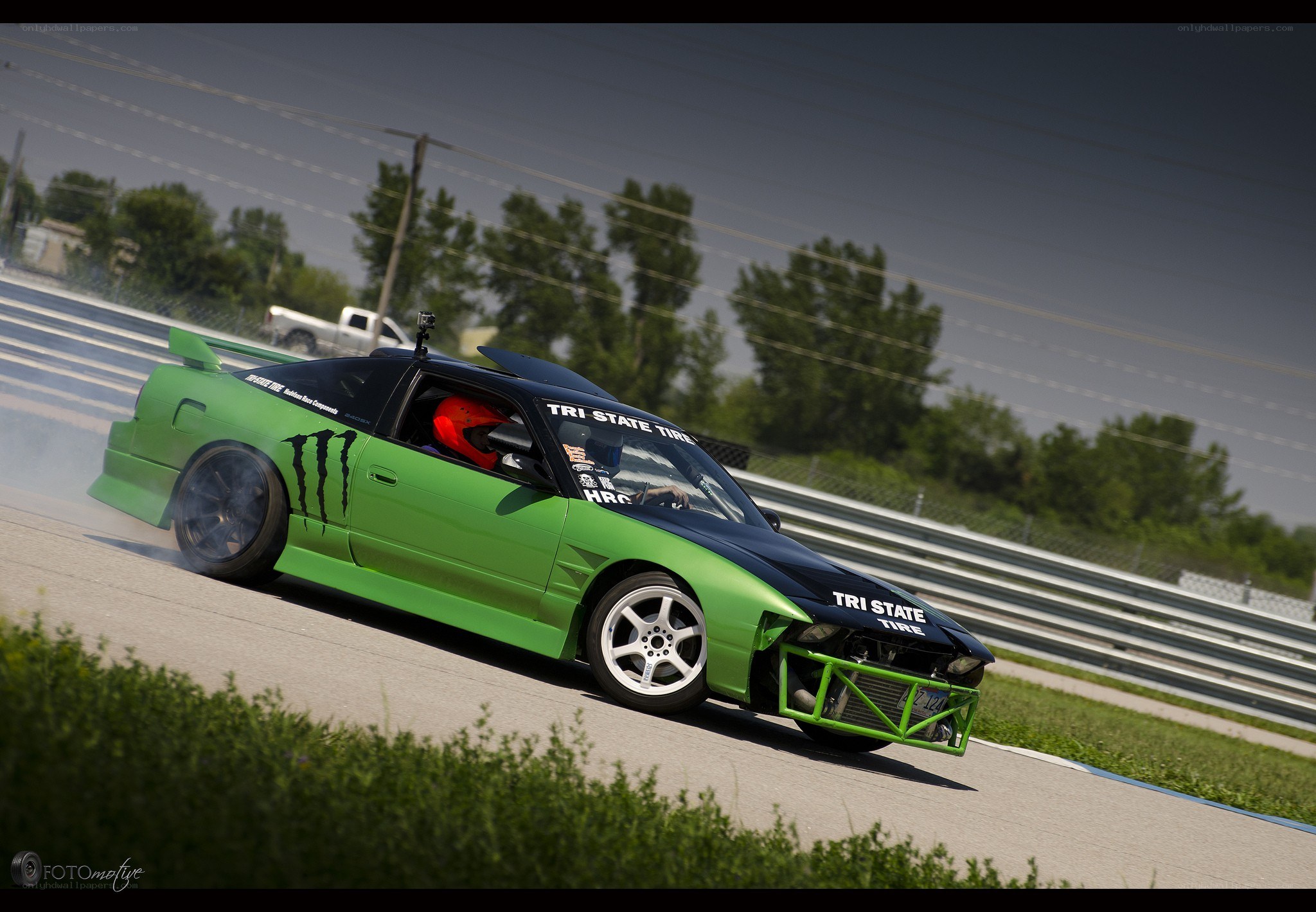 green drift car on track