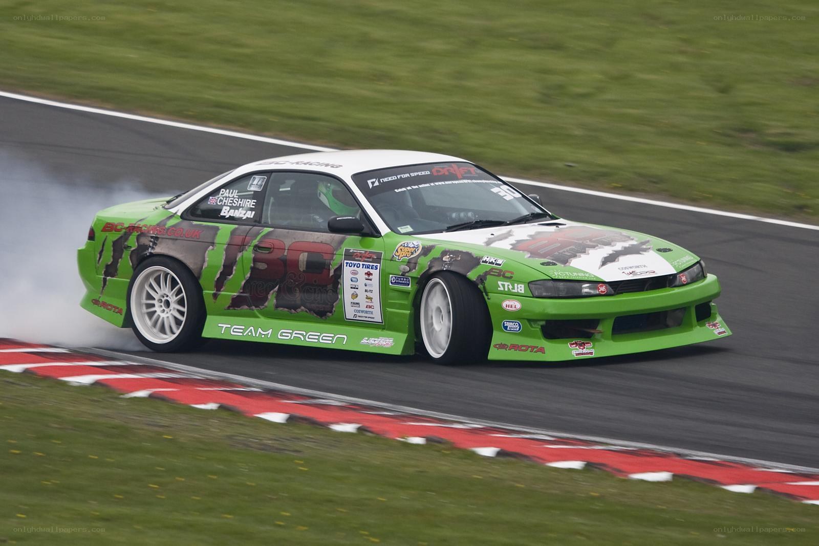 green drift car on track