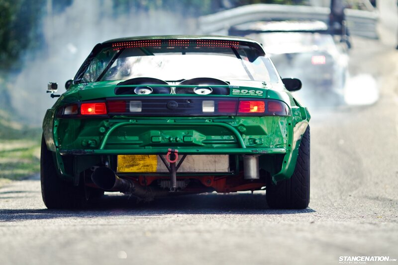 green drift car rear view