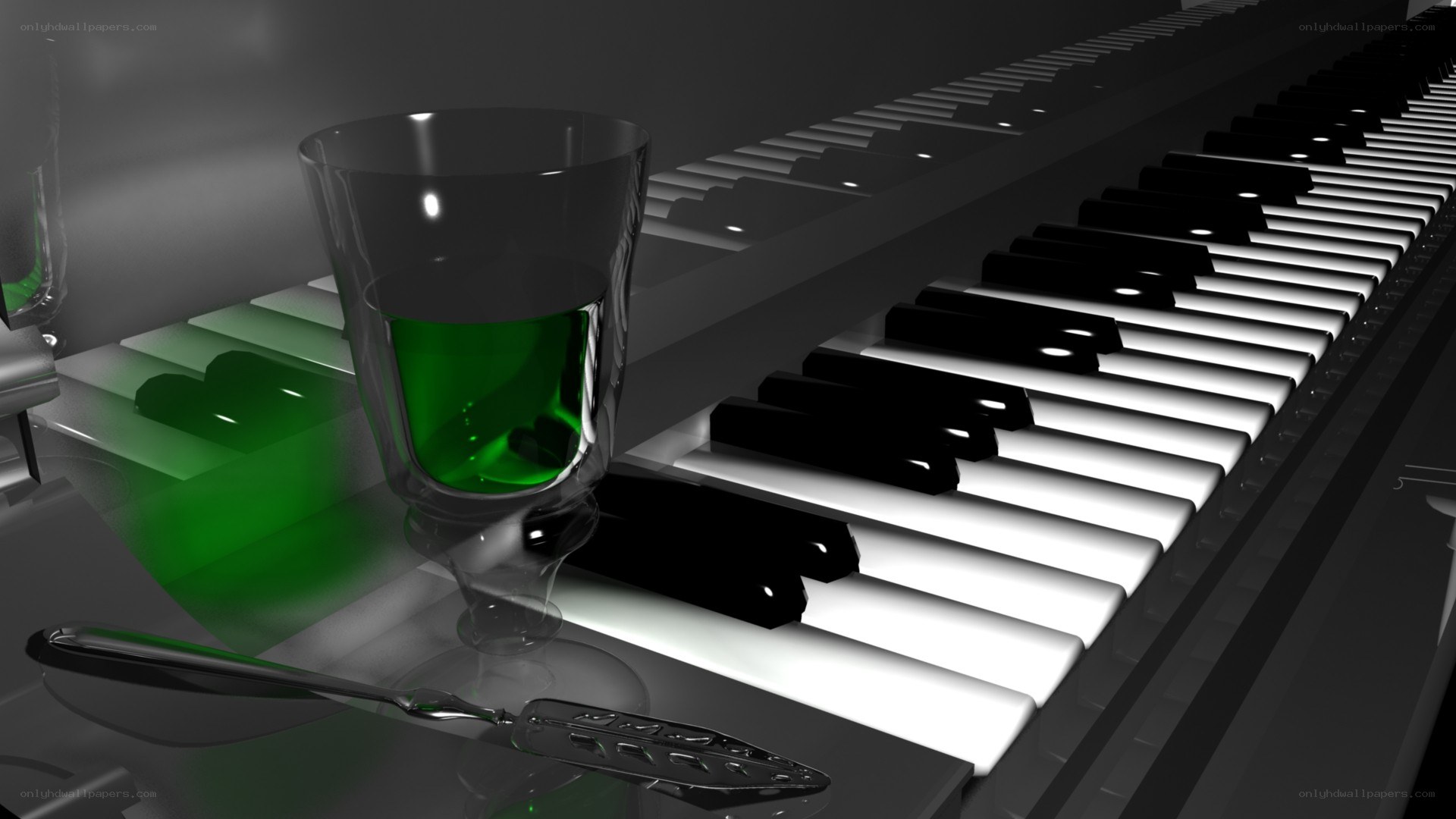 green drink on piano keys