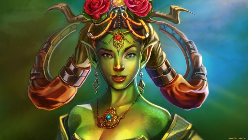 green elf woman with roses