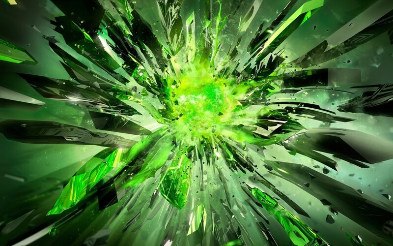 Green Energy Explosion — Dramatic, Digital Art, Shards, Light