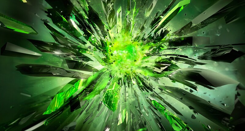 Green Energy Explosion — Dramatic, Digital Art, Shards