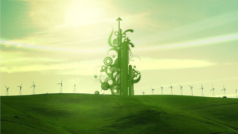 Green energy sculpture on hill