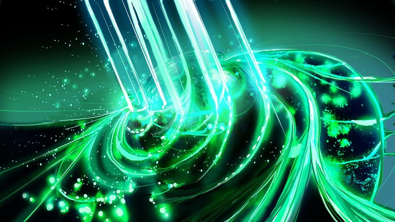 Green Energy Swirl — Energetic, Digital Art, Light Beams