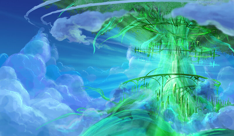 green energy tree in sky