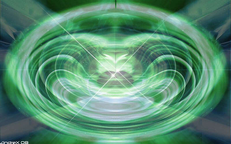 Green Energy Vortex — Energetic, Digital Art, Light Beams