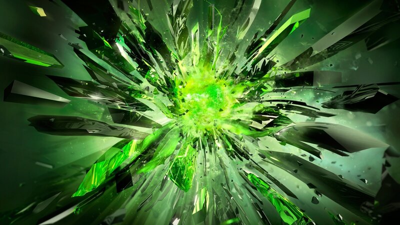 Green Explosion of Shards — Dramatic