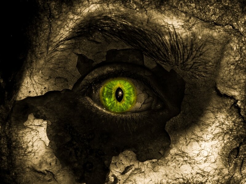 green eye in cracked surface