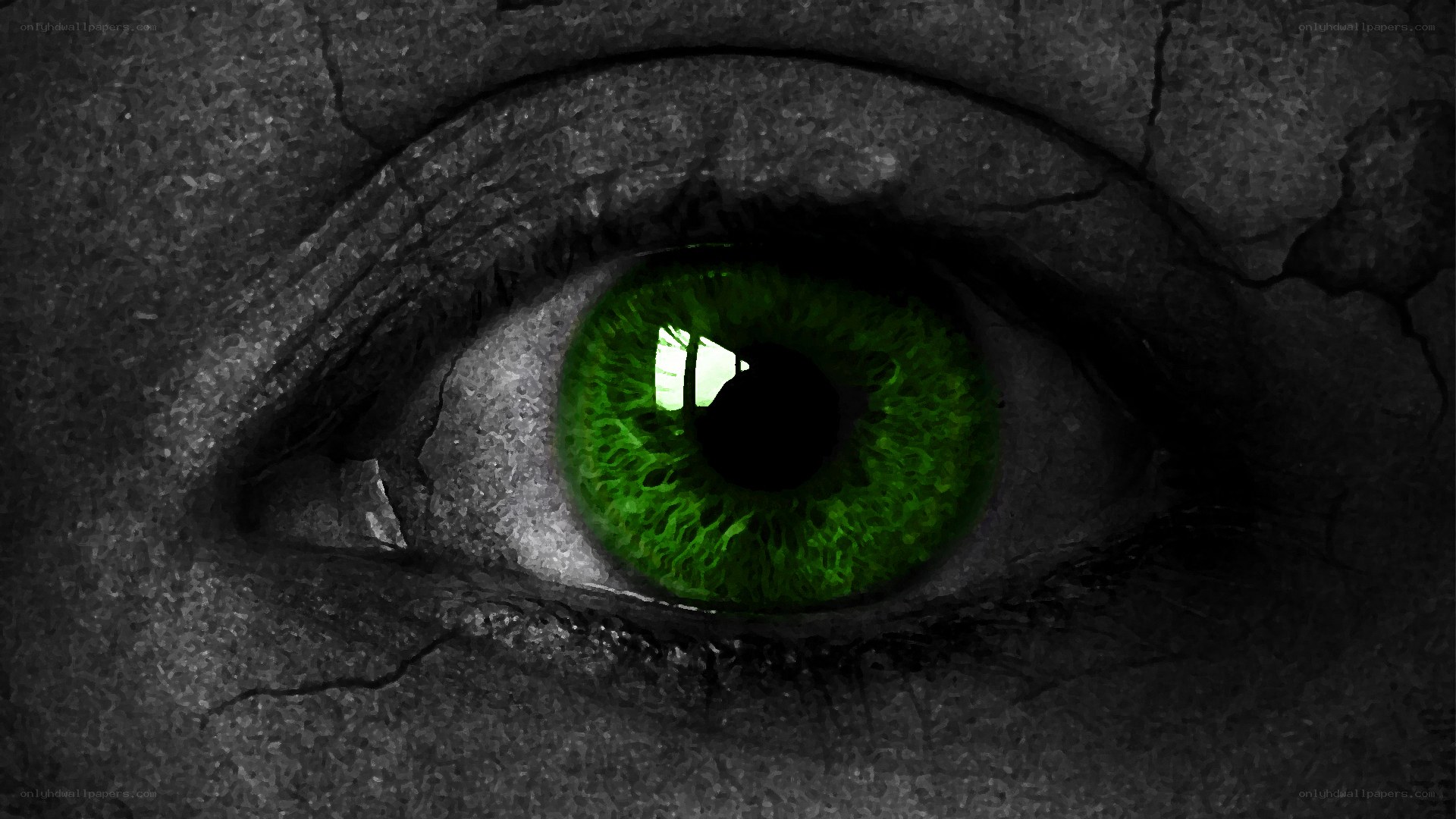 green eye on cracked skin