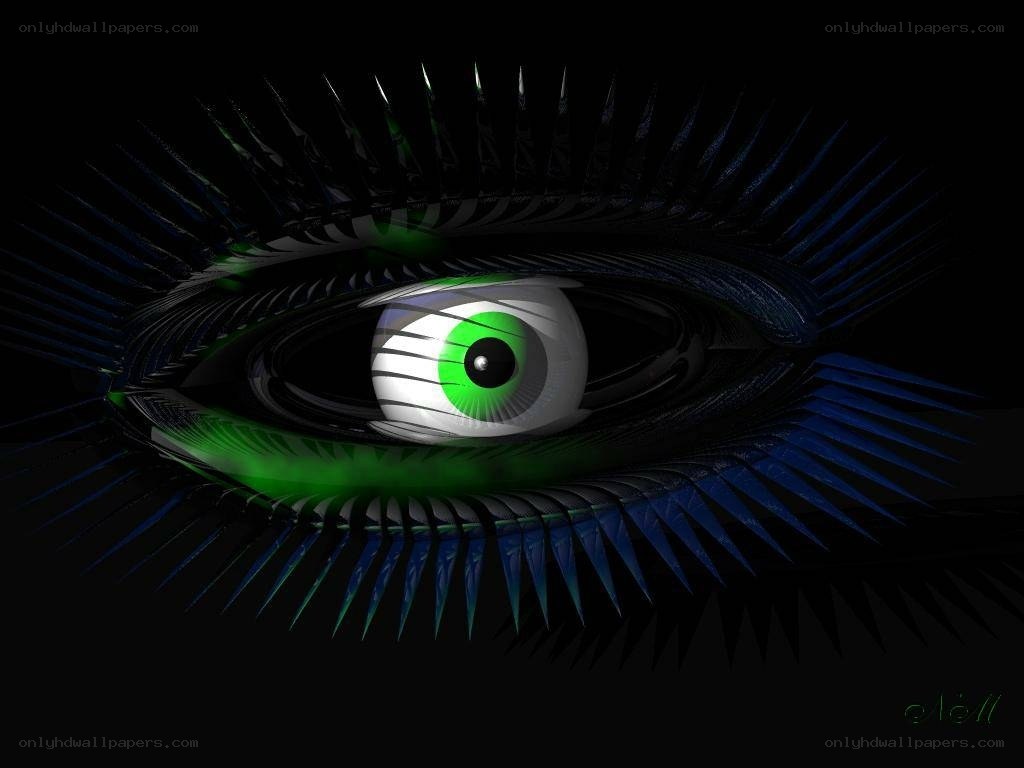 green eye with blue spikes