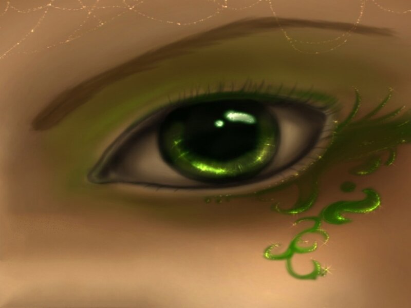 green eye with decorative makeup