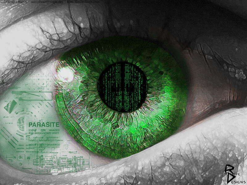 green eye with digital overlay