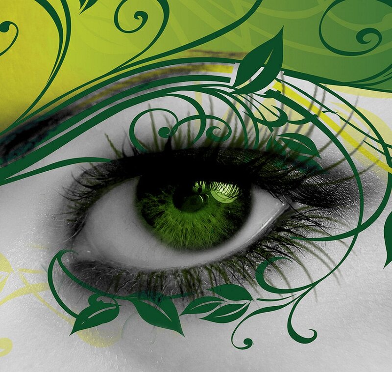 Green Eye with Floral Design