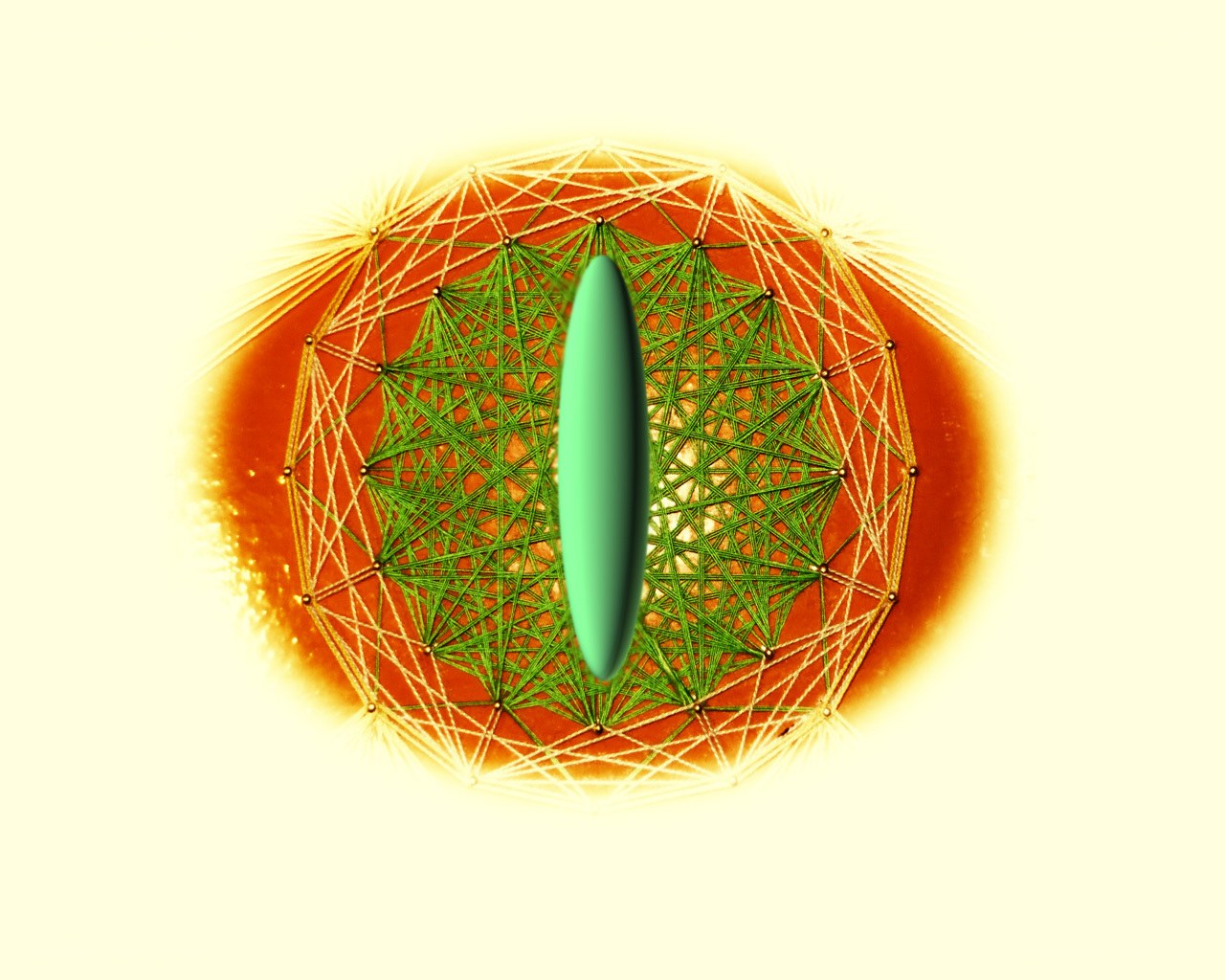 green eye with geometric pattern