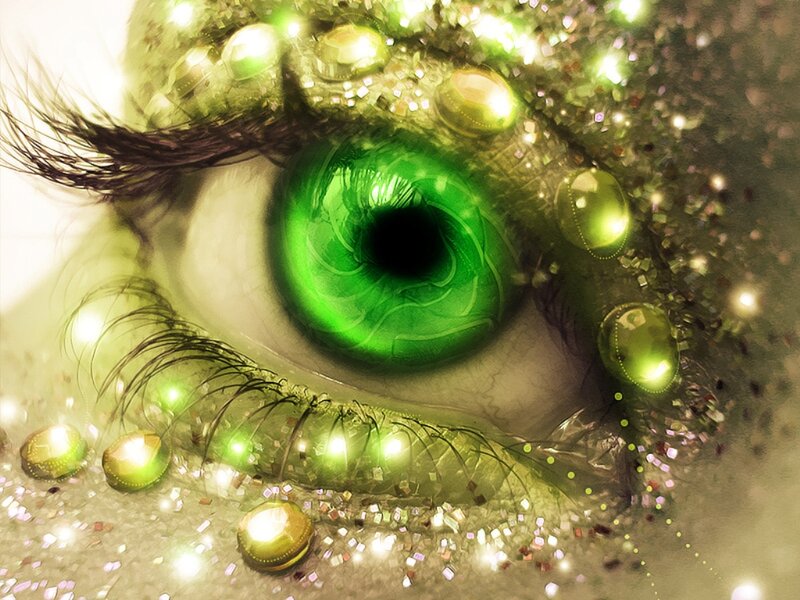 Green Eye with Glitter — Dramatic, Digital Art