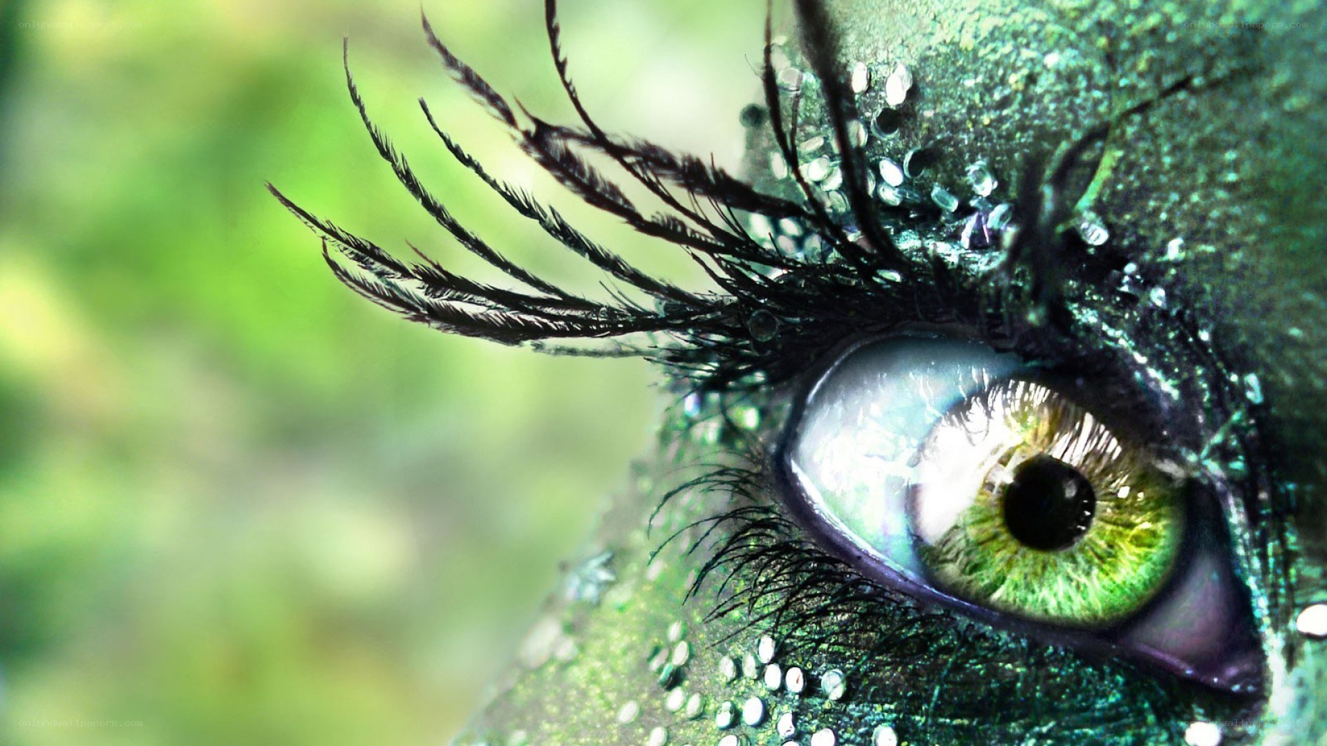 green eye with glitter makeup