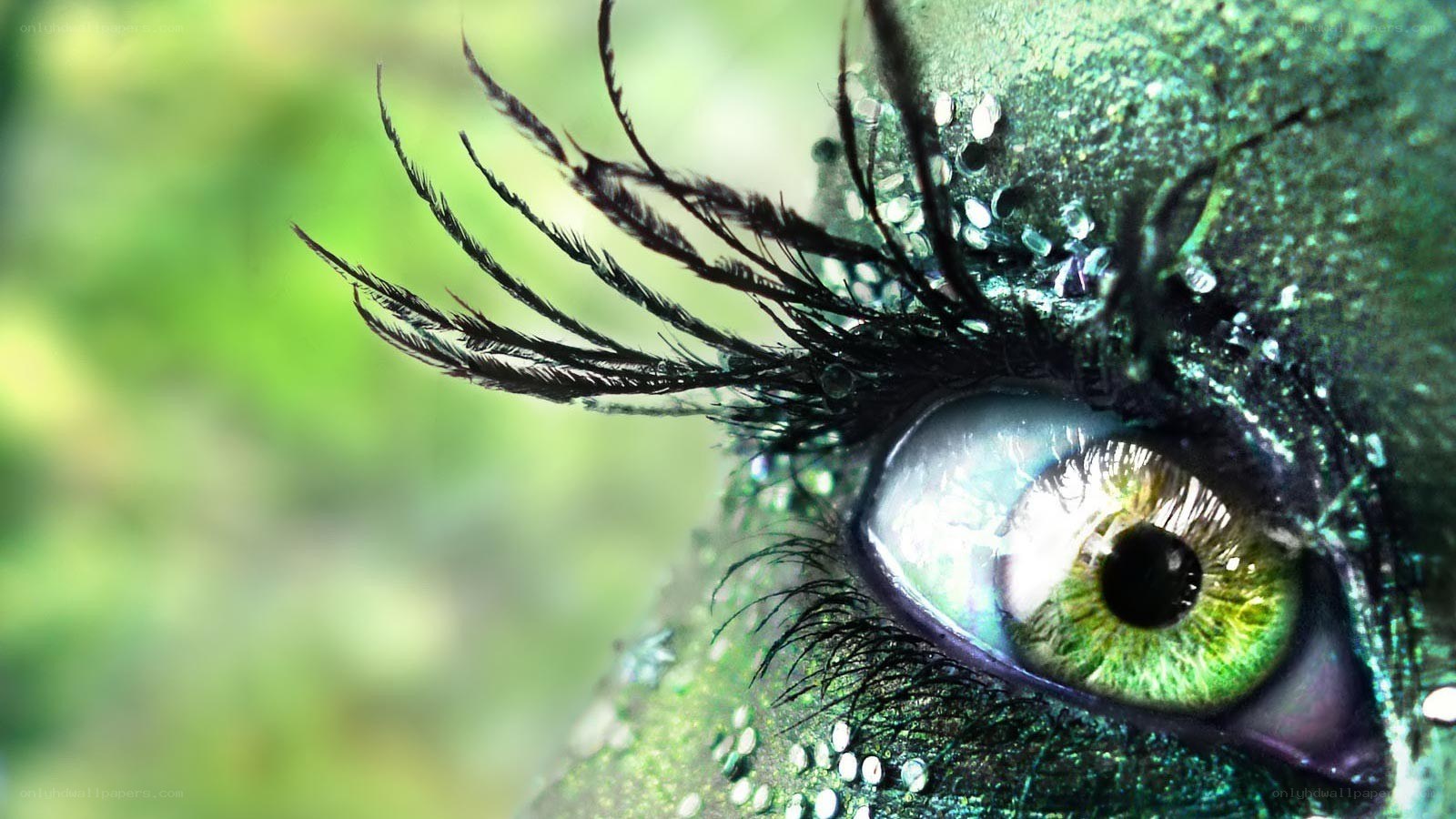 green eye with glitter makeup
