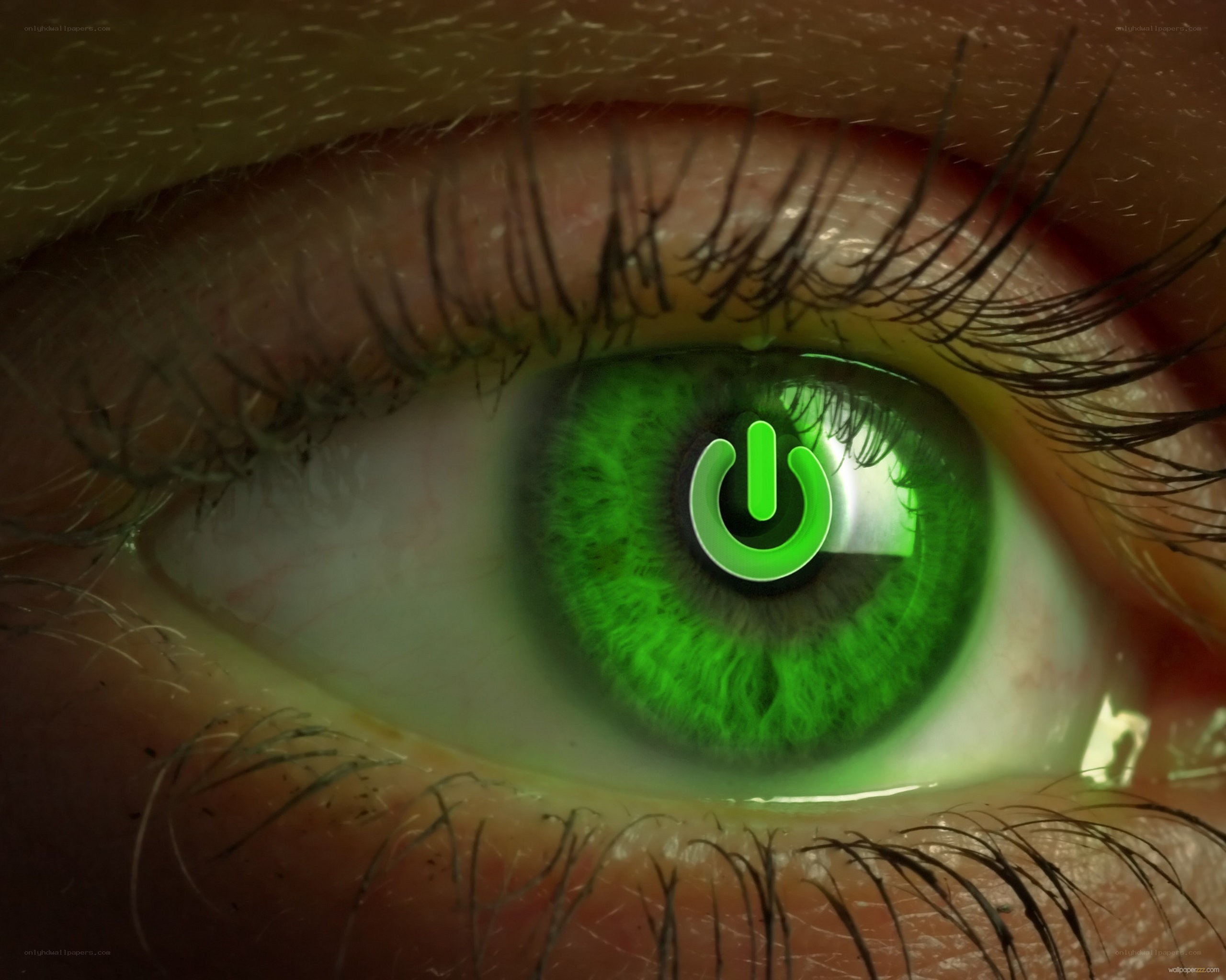 green eye with power symbol