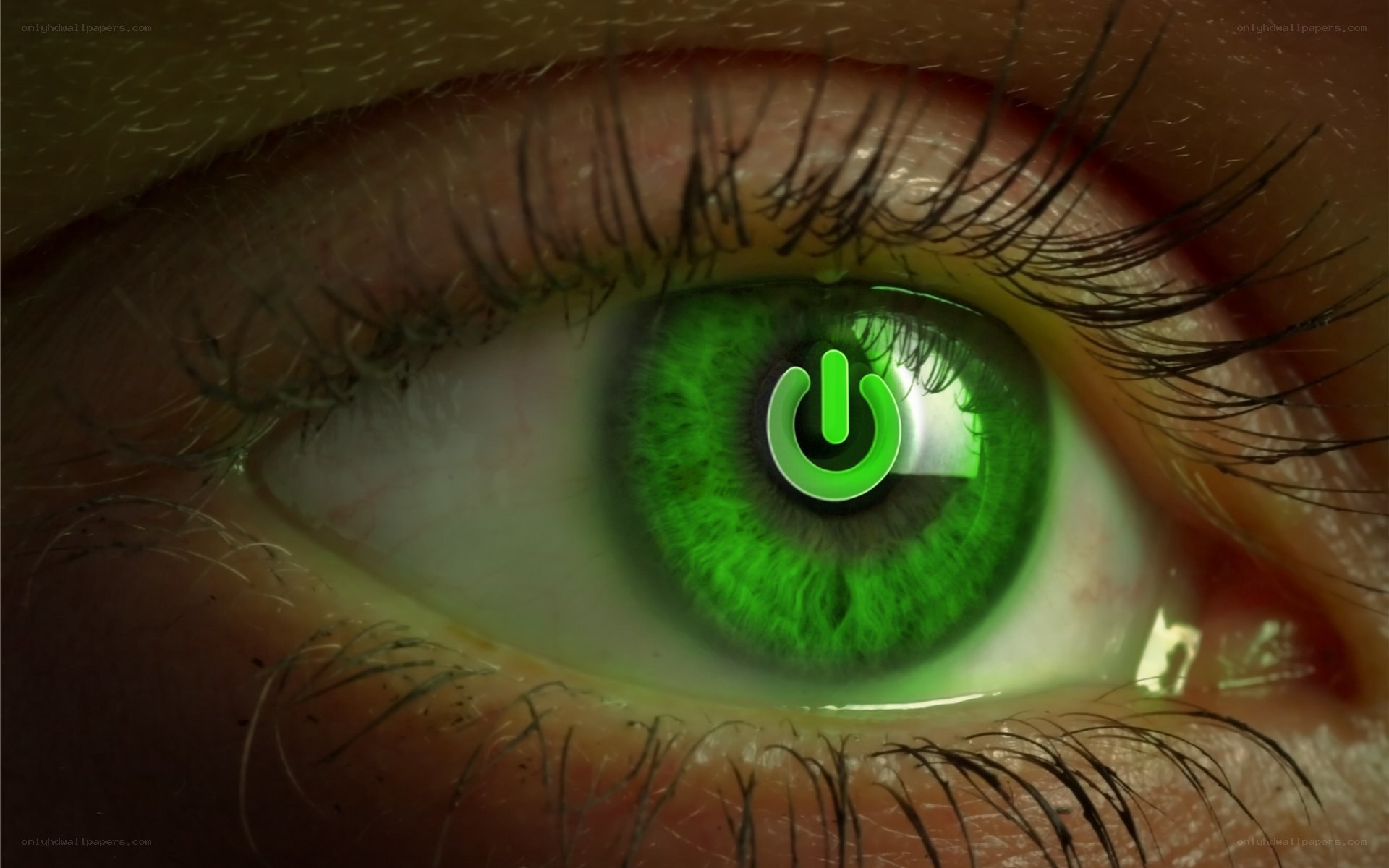 green eye with power symbol