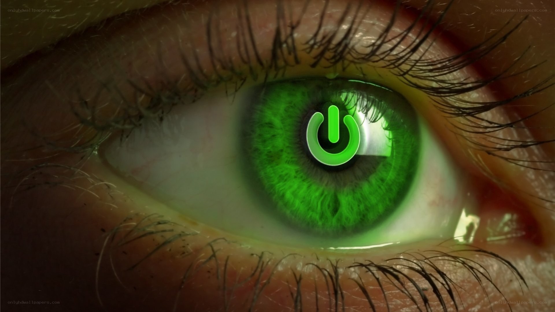 green eye with power symbol
