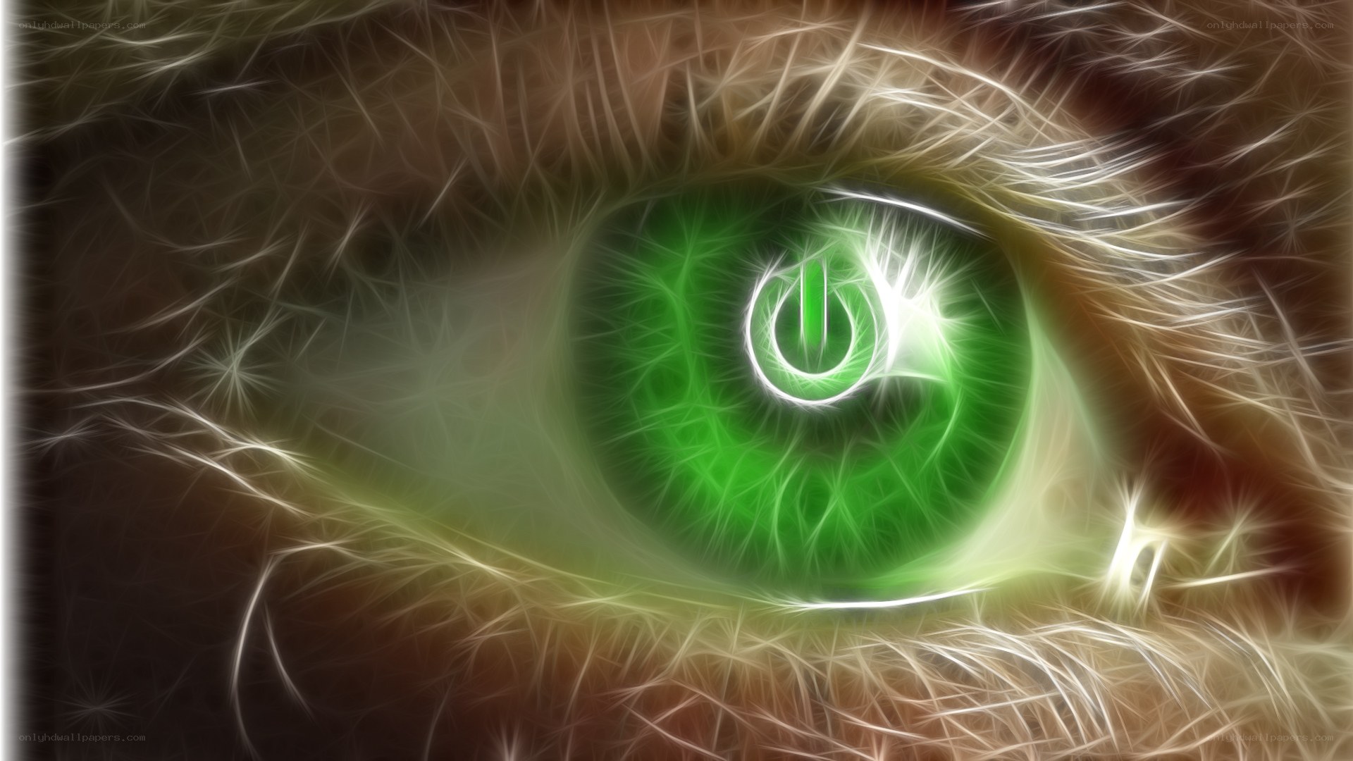 green eye with power symbol