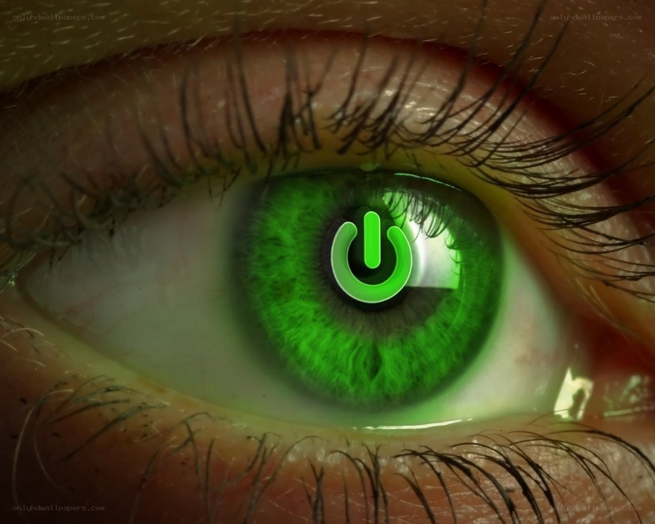 green eye with power symbol